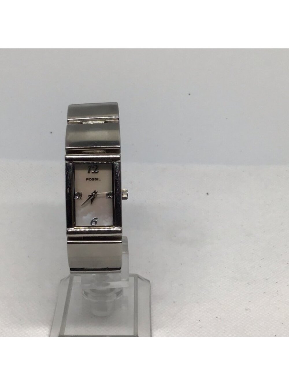 Fossil ES1710 Ladies Rectangle Silver Tone Rhinestone Mother of Pearl Watch - Picture 9 of 14